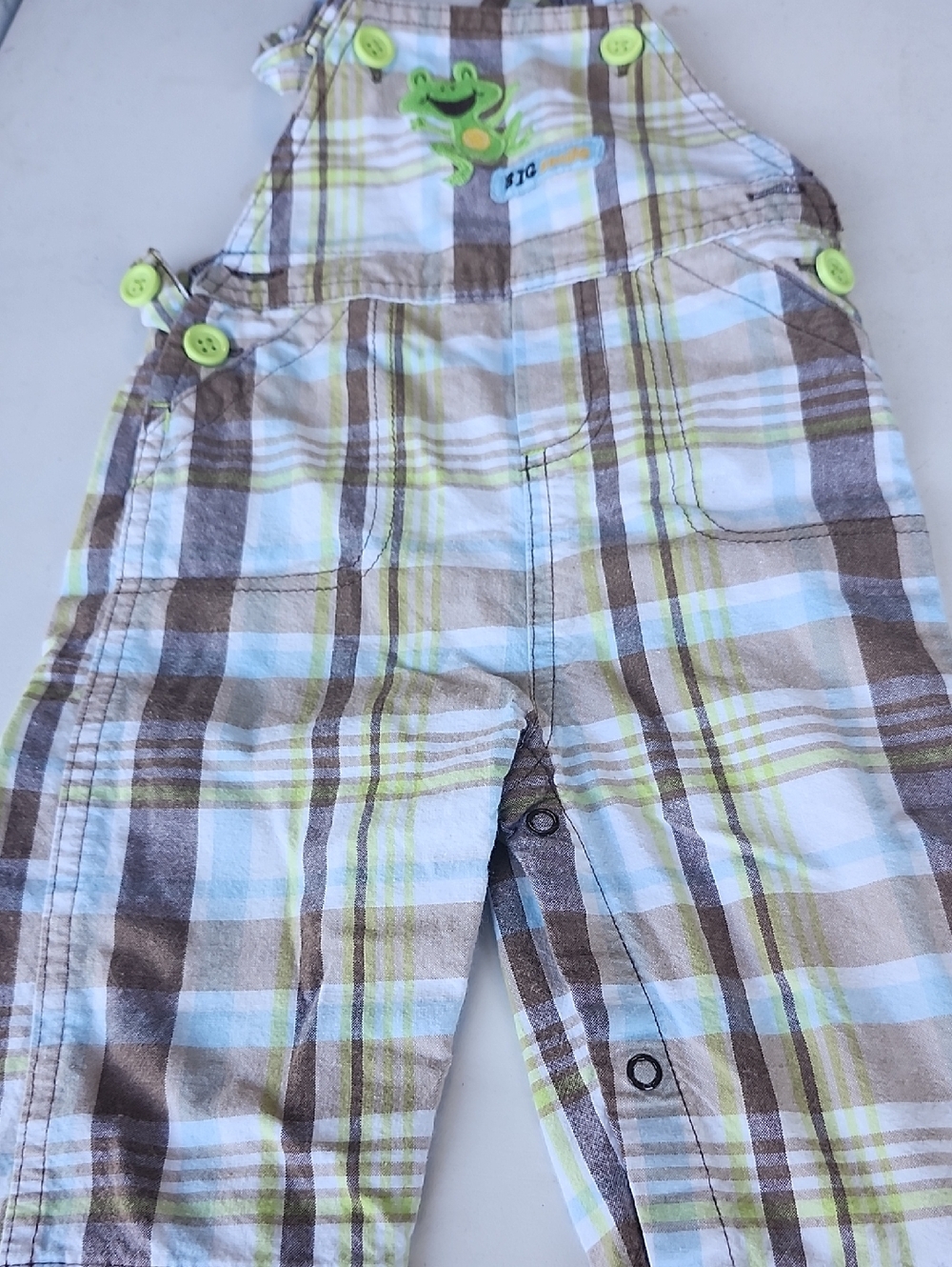 *child of mine Plaid Overalls in Brown, Blue & Lime